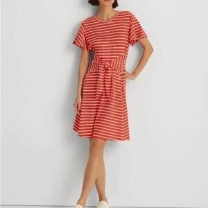 NWT Lauren Ralph Lauren Striped Tie Waist Yashira Day Dress